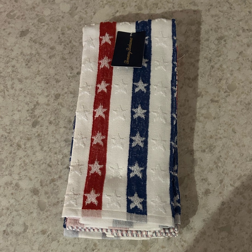 “New” Tommy Bahama Red, White & Blue Star/Stripe Towel (set of 3)